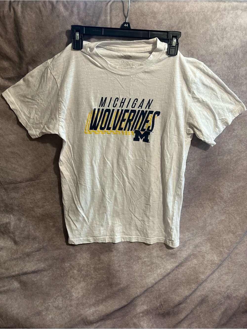 Michigan Wolverines White Short Sleeve Tee with Navy & Yellow Logo